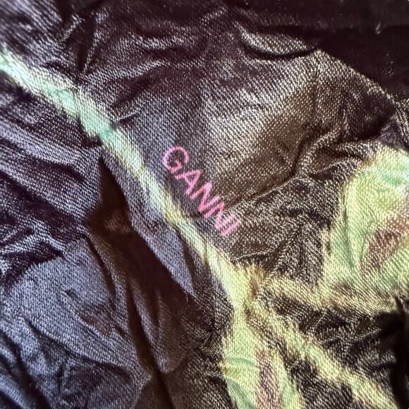 Ganni Crinkled Satin Minidress V-neck Romanticgoth Puff Sleeves Sz 36 Whimsigoth - Picture 9 of 12